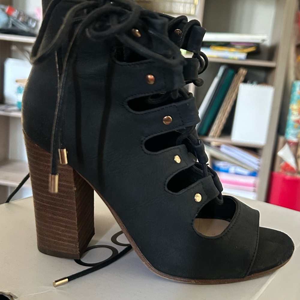 Aldo Black Lace-Up Block Heel Sandals